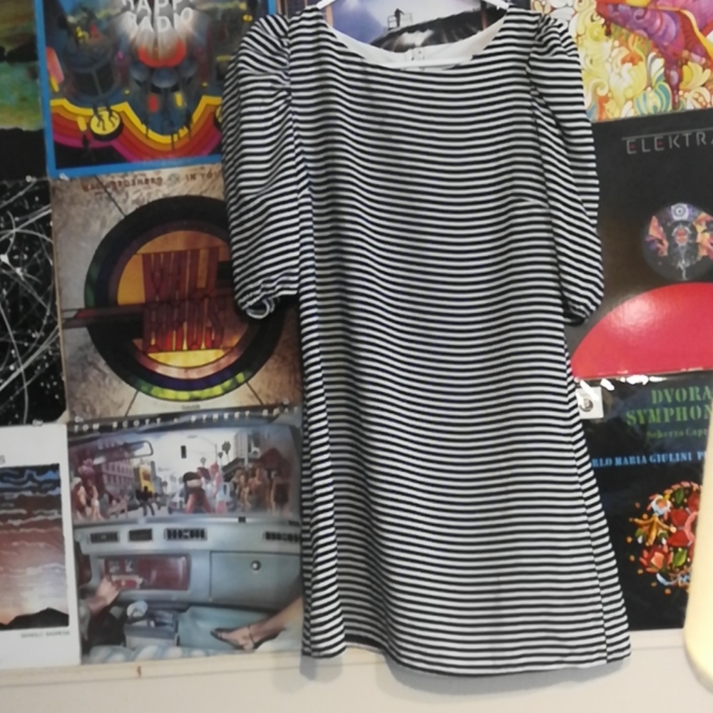 H&M Navy Blue and White Stripped Dress